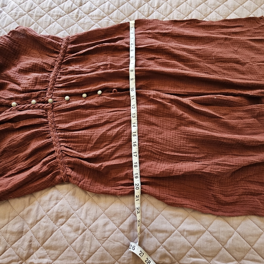 Anthropologie Rust-Brown V-Neck Button Front Tunic Top - Picture 9 of 11